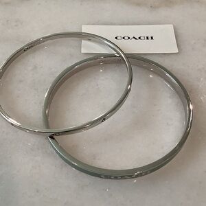 Coach Silver and Sage Green Enamel Bangle Bracelets, Brand New
